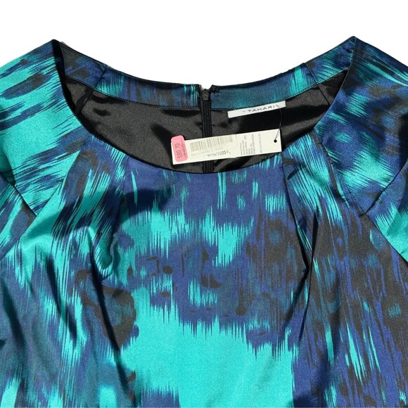 NWT $149 Tahari Rosalinda Midi Shift Dress Blue Black Teal Stretch Women Size 12 - Picture 5 of 12